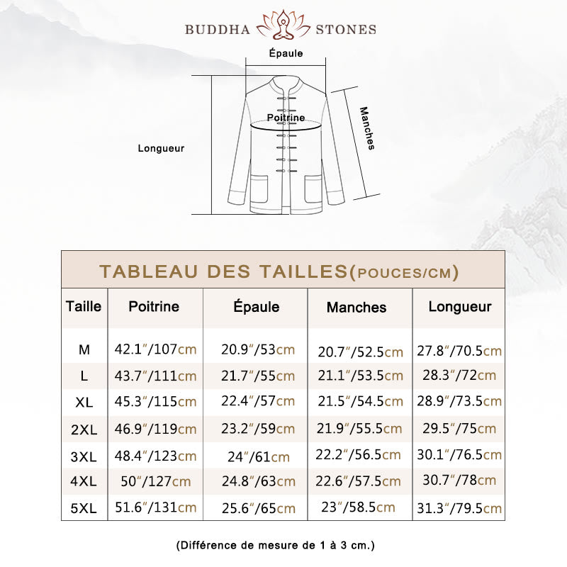 Chemise longue en coton et daim pour homme, costume chinois Tang à boutons de grenouille avec Buddha Stones - image 5