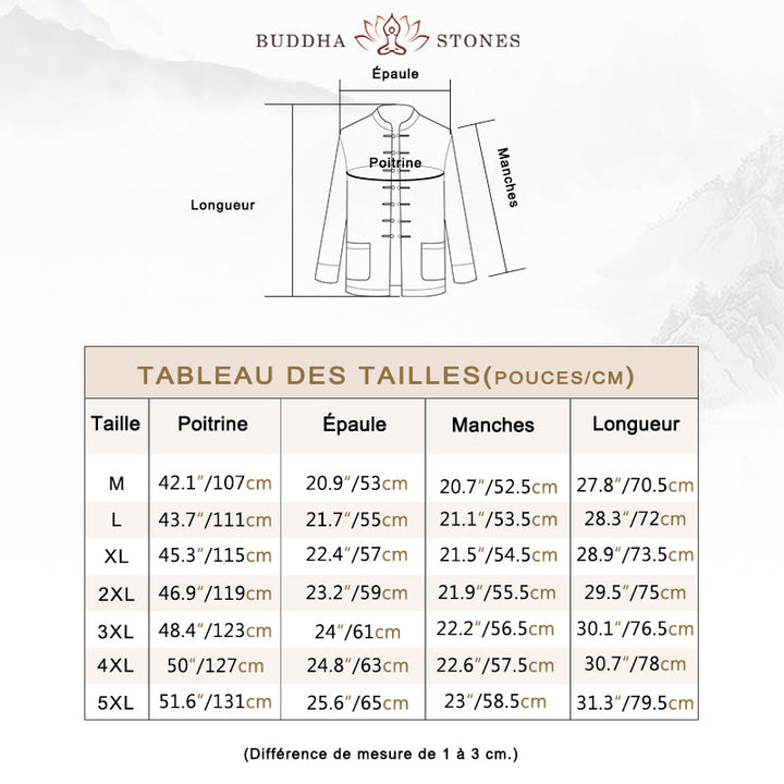 Chemise longue en coton et daim pour homme, costume chinois Tang à boutons de grenouille avec Buddha Stones - image 5