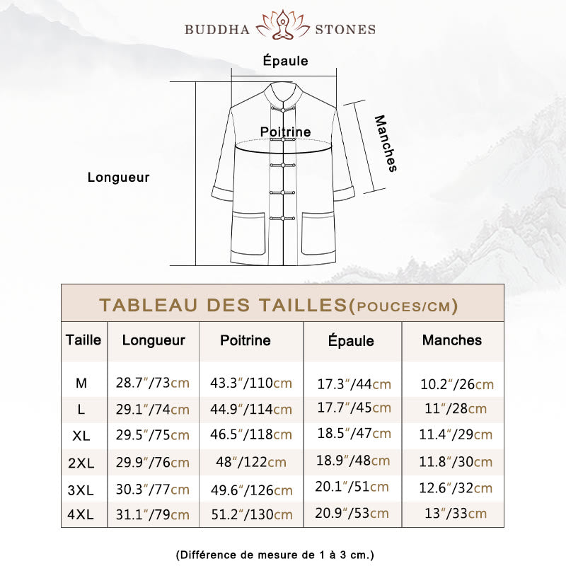 Chemise à manches courtes en coton pour homme avec poches et boutons en forme de grenouille et Buddha Stones - image 5
