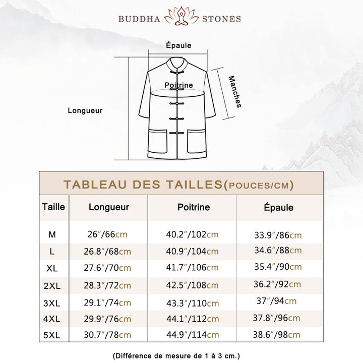 Chemise à manches courtes en lin pour homme avec poches et boutons en forme de grenouille et Buddha Stones - image 5