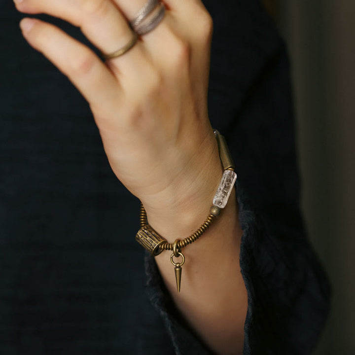 Bracelet porte-bonheur carré en cuivre et cristal blanc Buddha Stones