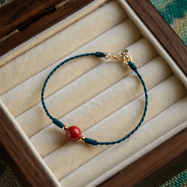 Bracelet de bénédiction en corde et cinabre fait main avec Buddha Stones