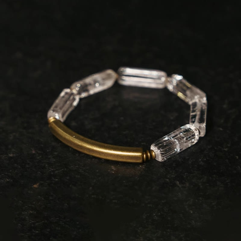 Bracelet porte-bonheur en cuivre et cristal blanc carré Buddha Stones