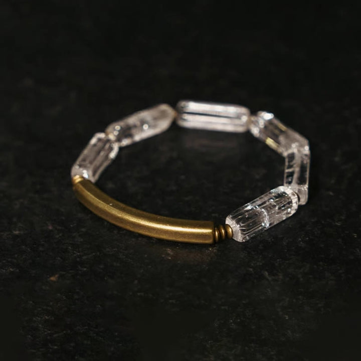 Bracelet porte-bonheur en cuivre et cristal blanc carré Buddha Stones