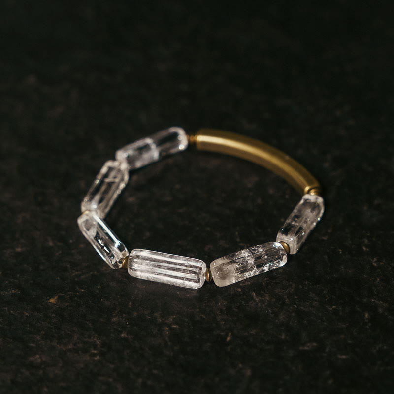 Bracelet porte-bonheur en cuivre et cristal blanc carré Buddha Stones