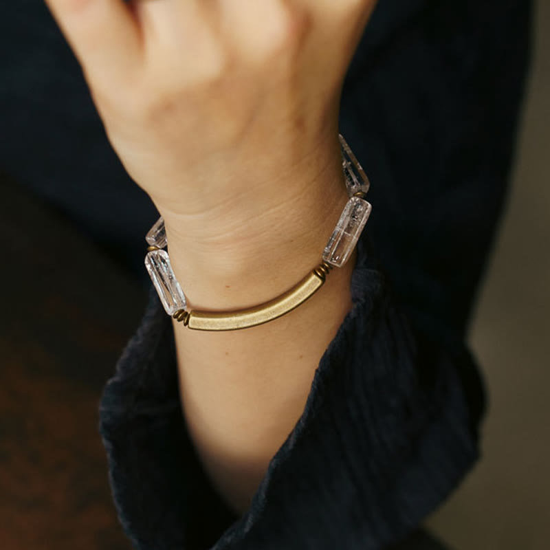 Bracelet porte-bonheur en cuivre et cristal blanc carré Buddha Stones