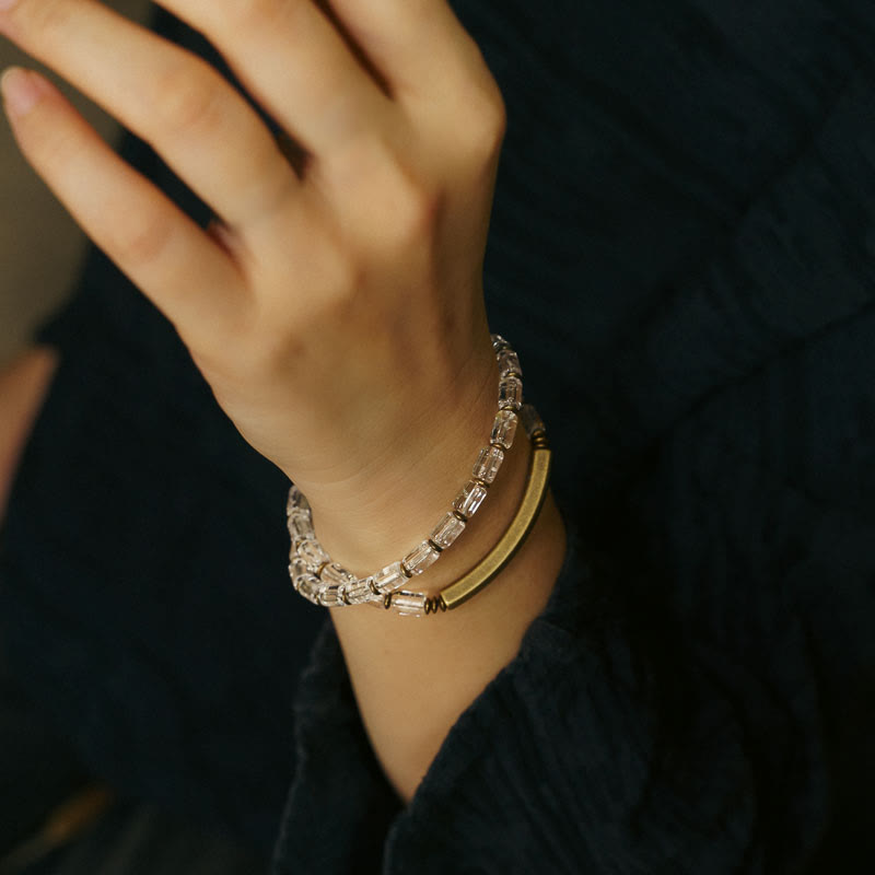 Bracelet porte-bonheur en cuivre et cristal blanc carré Buddha Stones