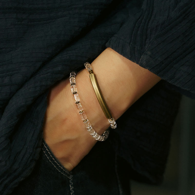 Bracelet porte-bonheur en cuivre et cristal blanc carré Buddha Stones