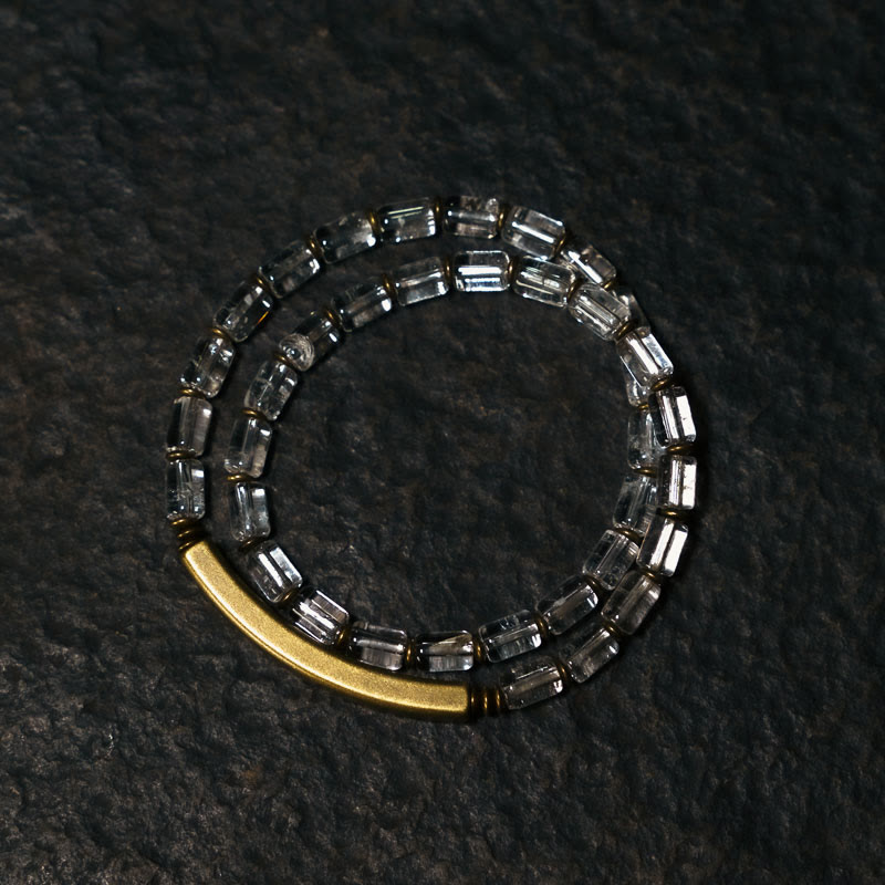 Bracelet porte-bonheur en cuivre et cristal blanc carré Buddha Stones