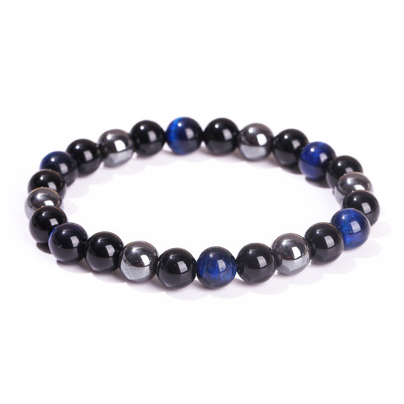 Bracelet puissant et positif en obsidienne et hématite œil de tigre naturel de Buddha Stones