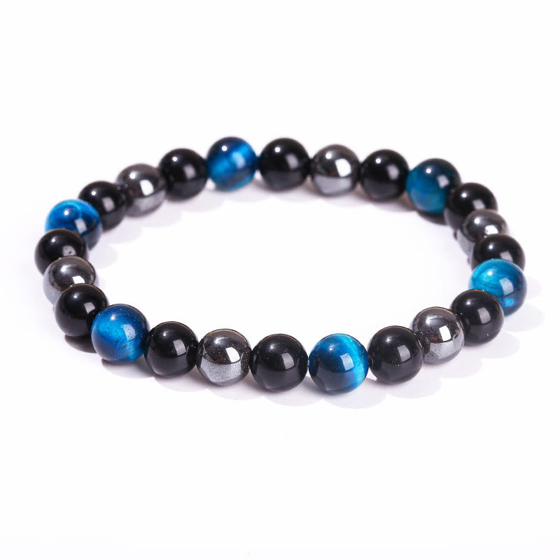 Bracelet puissant et positif en obsidienne et hématite œil de tigre naturel de Buddha Stones