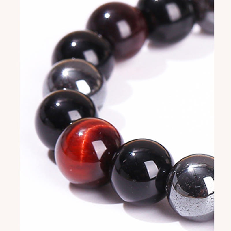 Bracelet puissant et positif en obsidienne et hématite œil de tigre naturel de Buddha Stones