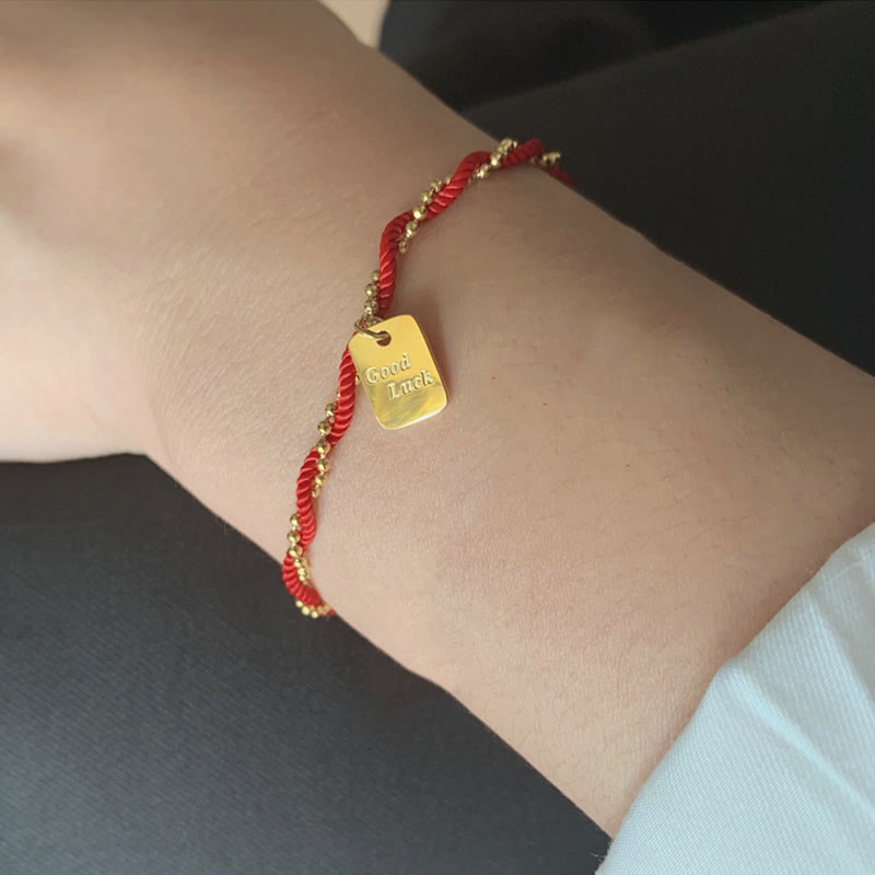 Bracelet porte-bonheur en cuivre plaqué or avec cordon rouge et Buddha Stones
