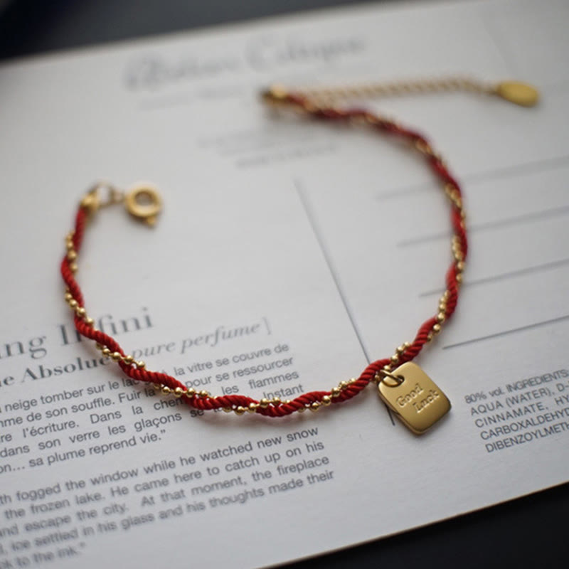 Bracelet porte-bonheur en cuivre plaqué or avec cordon rouge et Buddha Stones