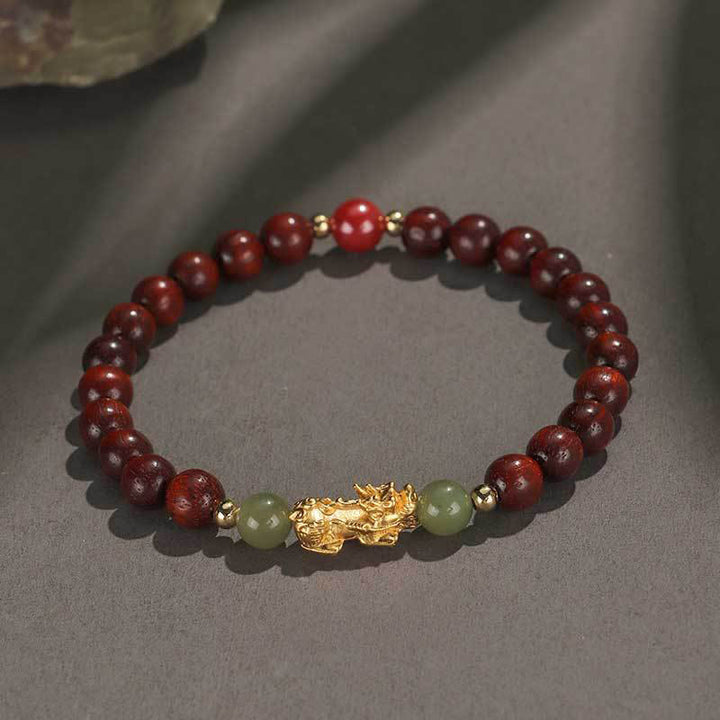 Bracelet de richesse en argent sterling 999 Buddha Stones , bois de santal, bois d'ébène, petite feuille, bois de santal rouge, jade Hetian, cinabre, PiXiu