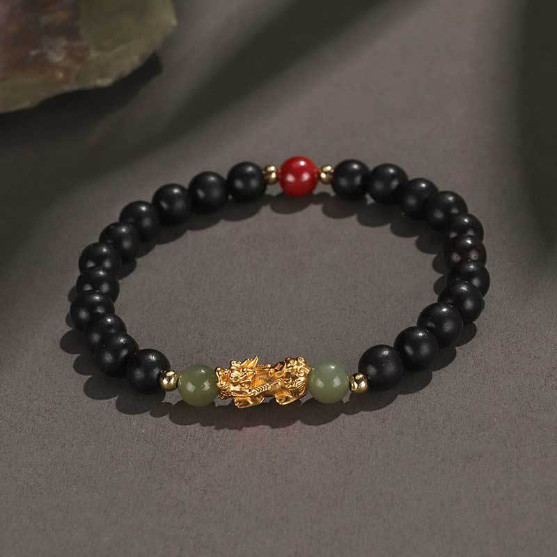 Bracelet de richesse en argent sterling 999 Buddha Stones , bois de santal, bois d'ébène, petite feuille, bois de santal rouge, jade Hetian, cinabre, PiXiu - Ébène (Tour de poignet : 14-16 cm) - image 11