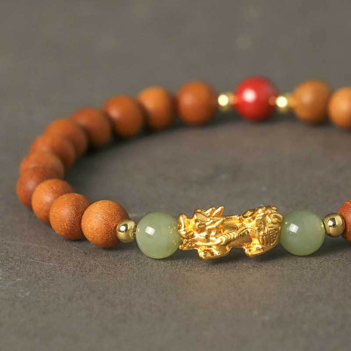 Bracelet de richesse en argent sterling 999 Buddha Stones , bois de santal, bois d'ébène, petite feuille, bois de santal rouge, jade Hetian, cinabre, PiXiu