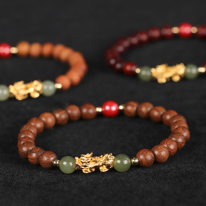 Bracelet de richesse en argent sterling 999 Buddha Stones , bois de santal, bois d'ébène, petite feuille, bois de santal rouge, jade Hetian, cinabre, PiXiu