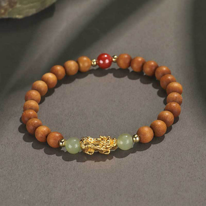 Bracelet de richesse en argent sterling 999 Buddha Stones , bois de santal, bois d'ébène, petite feuille, bois de santal rouge, jade Hetian, cinabre, PiXiu