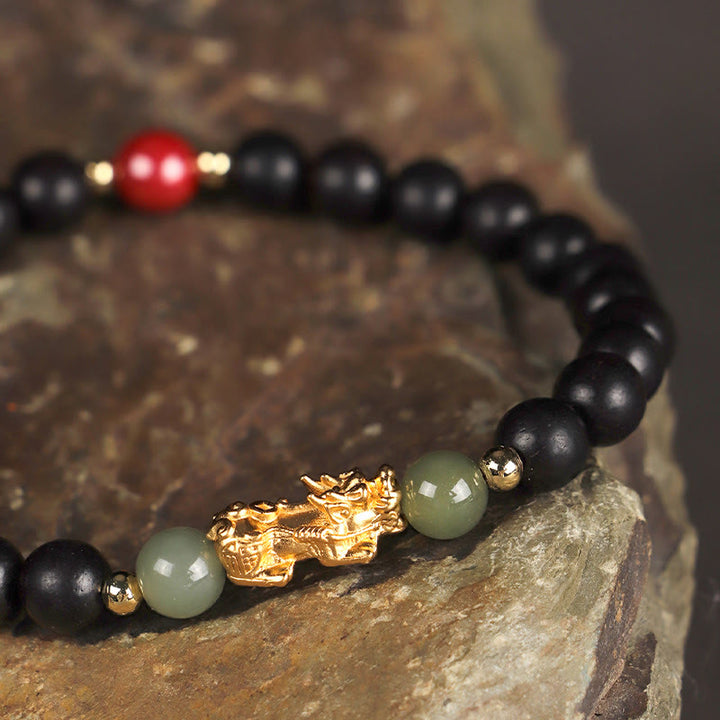 Bracelet de richesse en argent sterling 999 Buddha Stones , bois de santal, bois d'ébène, petite feuille, bois de santal rouge, jade Hetian, cinabre, PiXiu