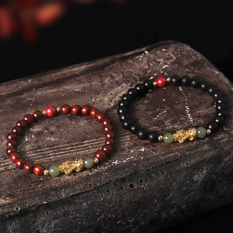 Bracelet de richesse en argent sterling 999 Buddha Stones , bois de santal, bois d'ébène, petite feuille, bois de santal rouge, jade Hetian, cinabre, PiXiu