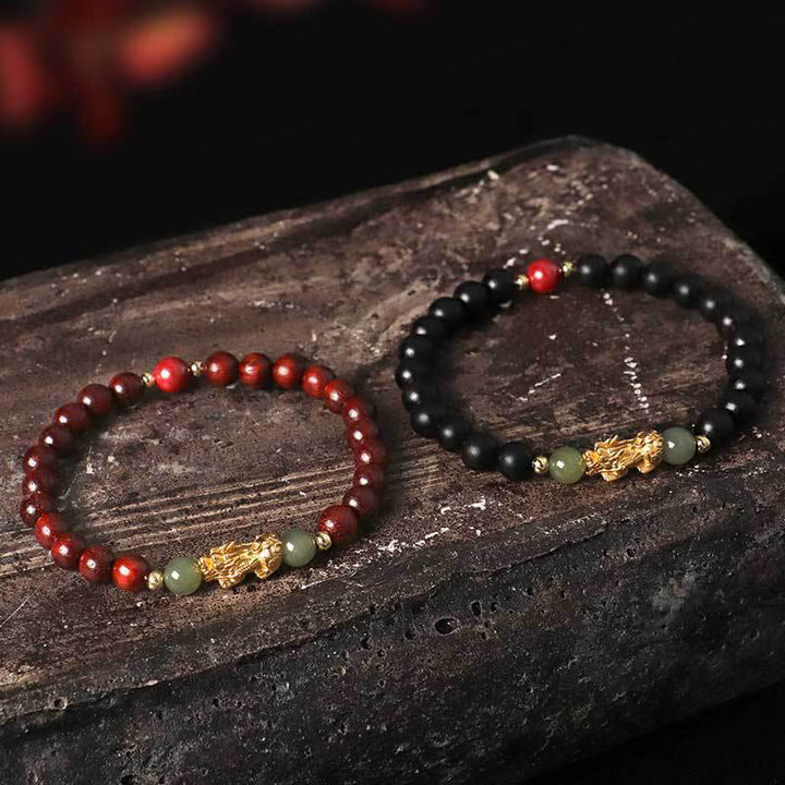 Bracelet de richesse en argent sterling 999 Buddha Stones , bois de santal, bois d'ébène, petite feuille, bois de santal rouge, jade Hetian, cinabre, PiXiu