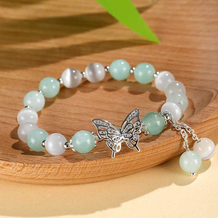 Bracelet d'amour papillon en chrysobéryl œil de chat calcédoine Buddha Stones