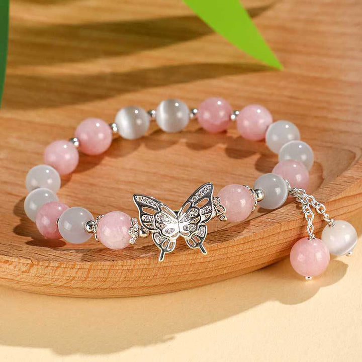 Bracelet d'amour papillon en chrysobéryl œil de chat calcédoine Buddha Stones