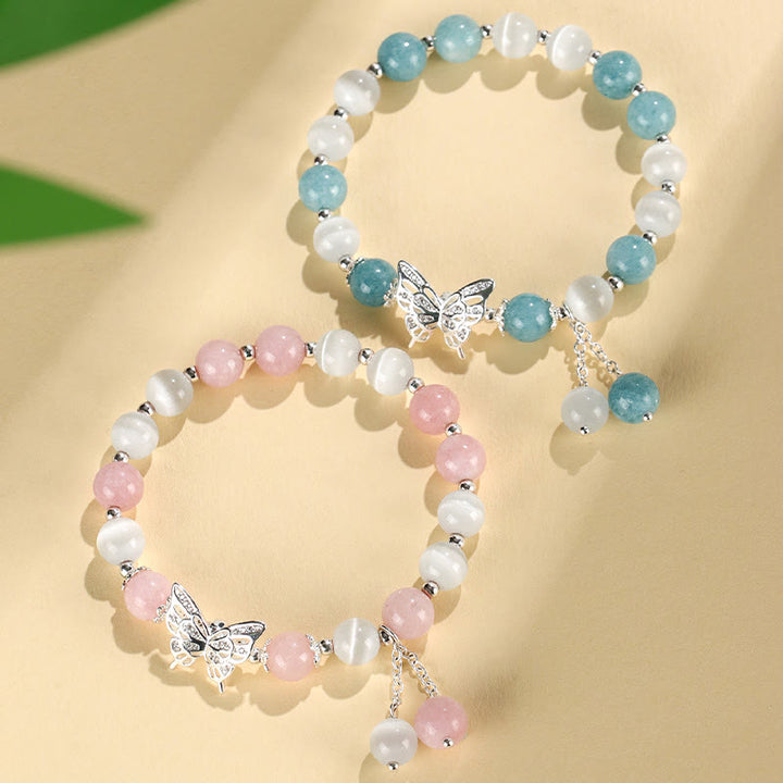 Bracelet d'amour papillon en chrysobéryl œil de chat calcédoine Buddha Stones