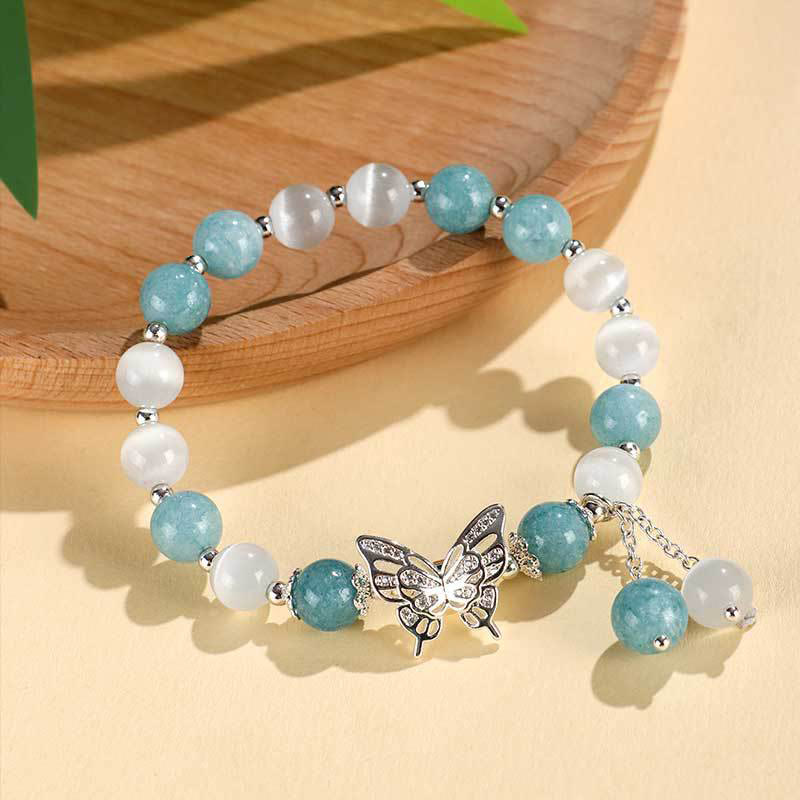 Bracelet d'amour papillon en chrysobéryl œil de chat calcédoine Buddha Stones
