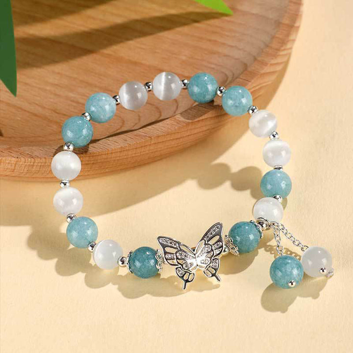Bracelet d'amour papillon en chrysobéryl œil de chat calcédoine Buddha Stones