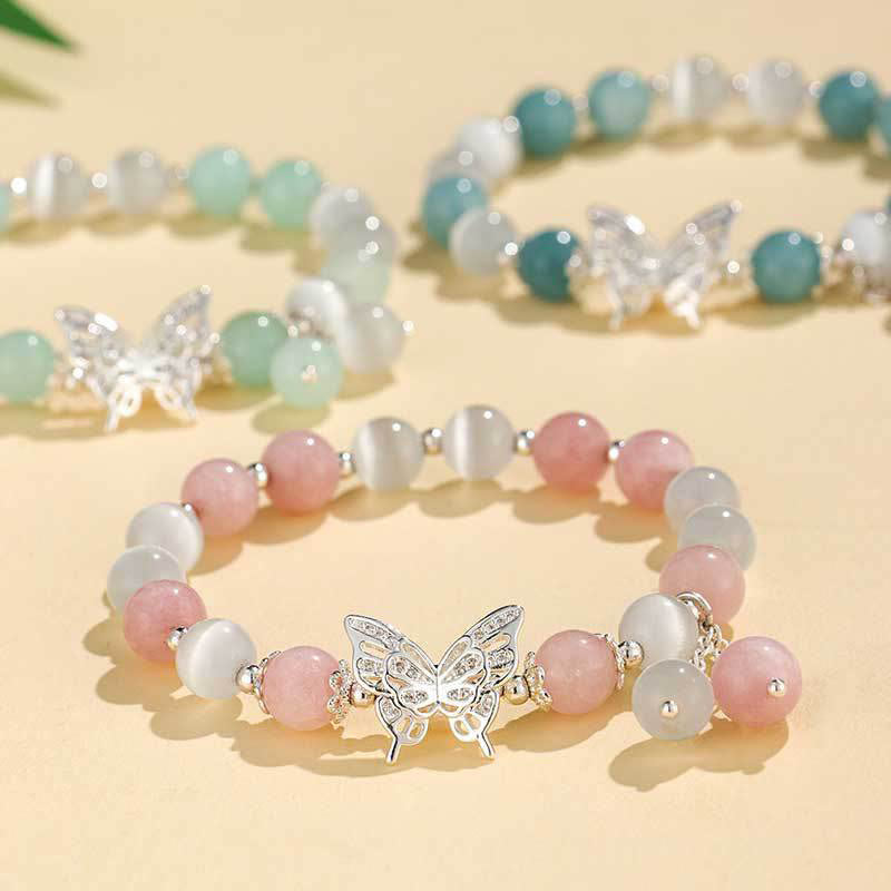 Bracelet d'amour papillon en chrysobéryl œil de chat calcédoine Buddha Stones