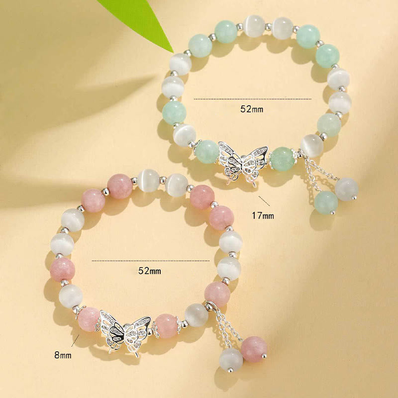 Bracelet d'amour papillon en chrysobéryl œil de chat calcédoine Buddha Stones