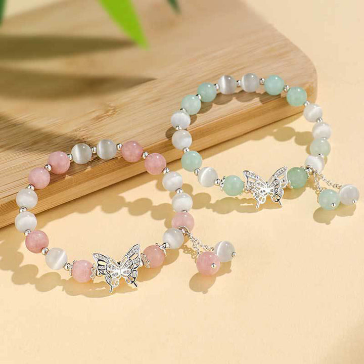 Bracelet d'amour papillon en chrysobéryl œil de chat calcédoine Buddha Stones