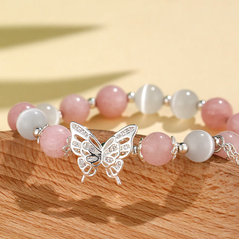 Bracelet d'amour papillon en chrysobéryl œil de chat calcédoine Buddha Stones