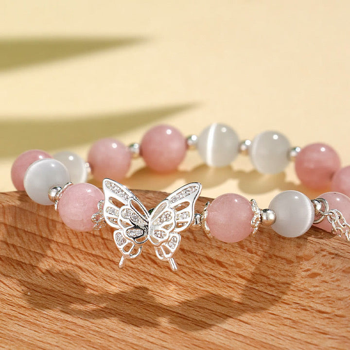 Bracelet d'amour papillon en chrysobéryl œil de chat calcédoine Buddha Stones