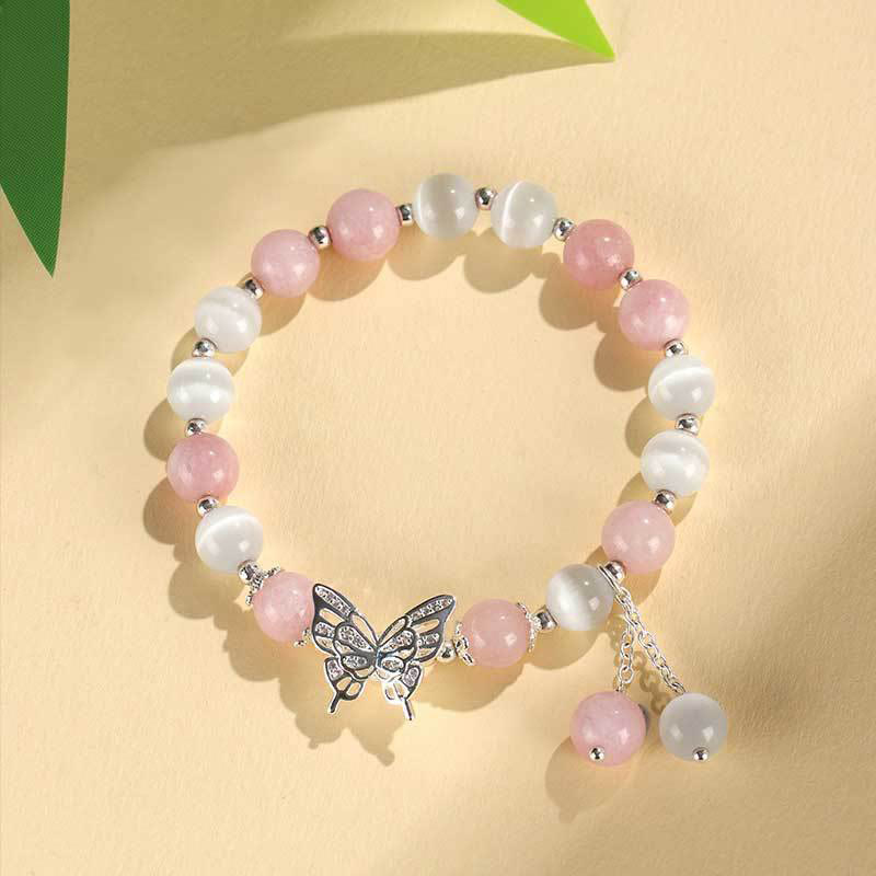 Bracelet d'amour papillon en chrysobéryl œil de chat calcédoine Buddha Stones
