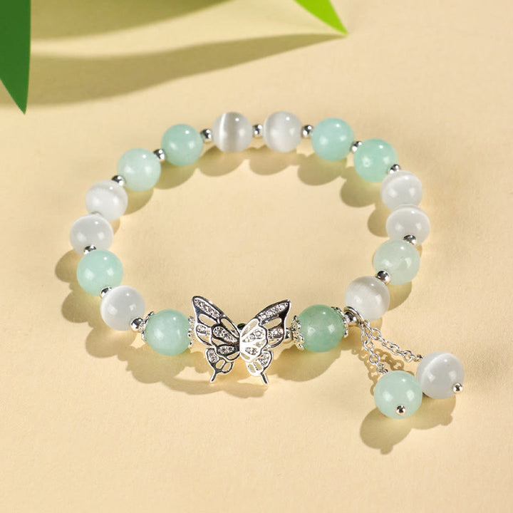 Bracelet d'amour papillon en chrysobéryl œil de chat calcédoine Buddha Stones