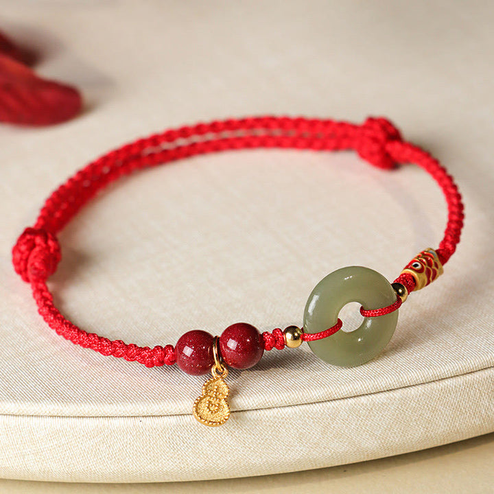 Bracelet de protection en argent 925 avec boucle de paix en jade Hetian et Buddha Stones, fil rouge et fil noir
