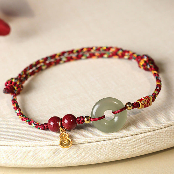 Bracelet de protection en argent 925 avec boucle de paix en jade Hetian et Buddha Stones, fil rouge et fil noir