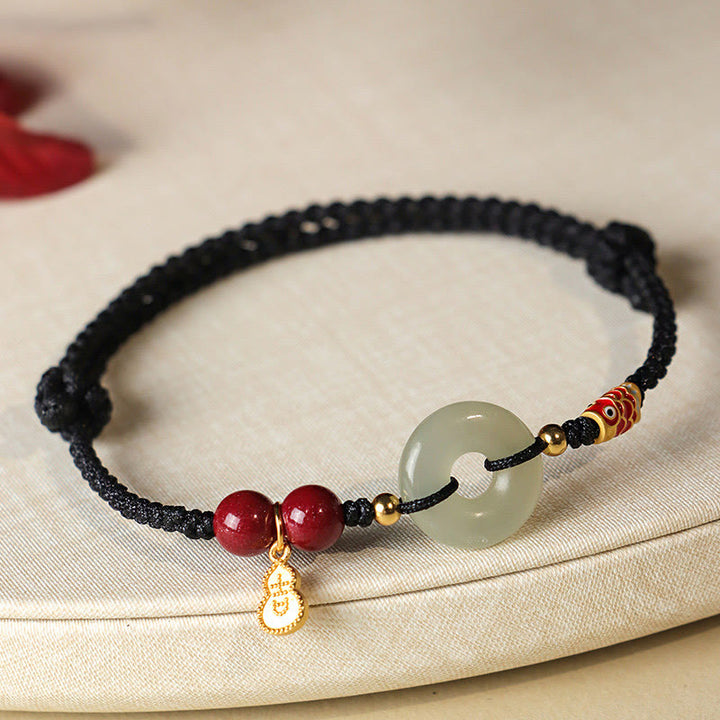 Bracelet de protection en argent 925 avec boucle de paix en jade Hetian et Buddha Stones, fil rouge et fil noir