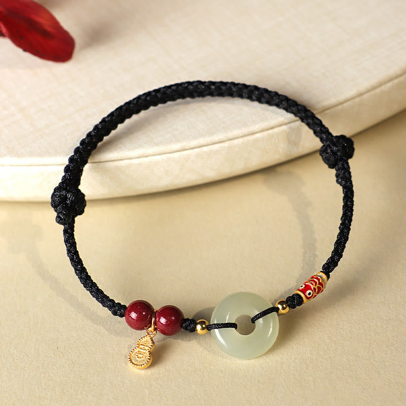 Bracelet de protection en argent 925 avec boucle de paix en jade Hetian et Buddha Stones, fil rouge et fil noir