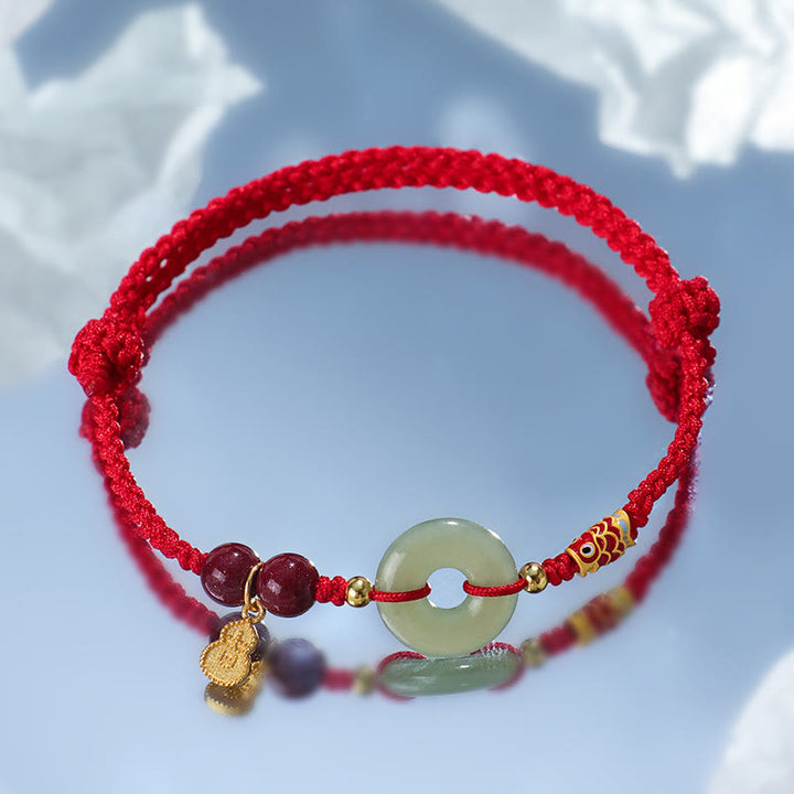 Bracelet de protection en argent 925 avec boucle de paix en jade Hetian et Buddha Stones, fil rouge et fil noir