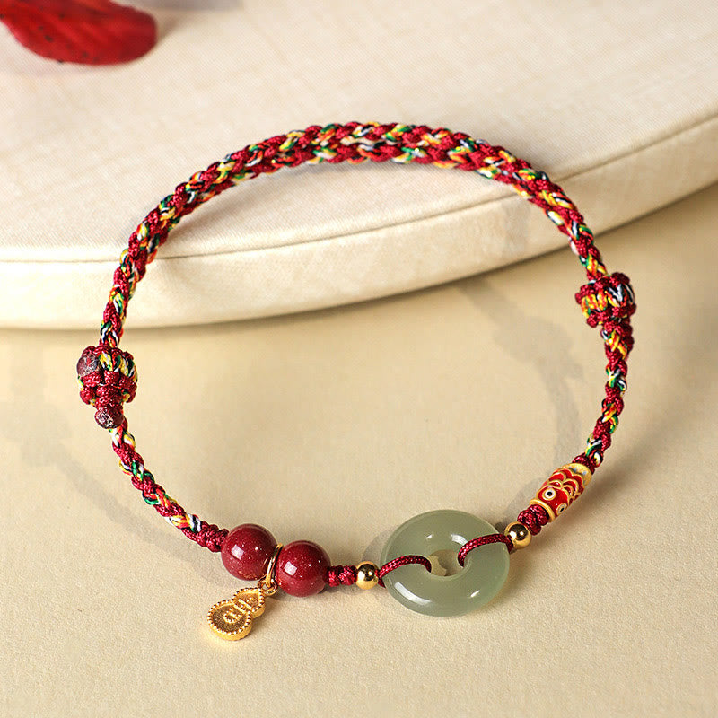 Bracelet de protection en argent 925 avec boucle de paix en jade Hetian et Buddha Stones, fil rouge et fil noir