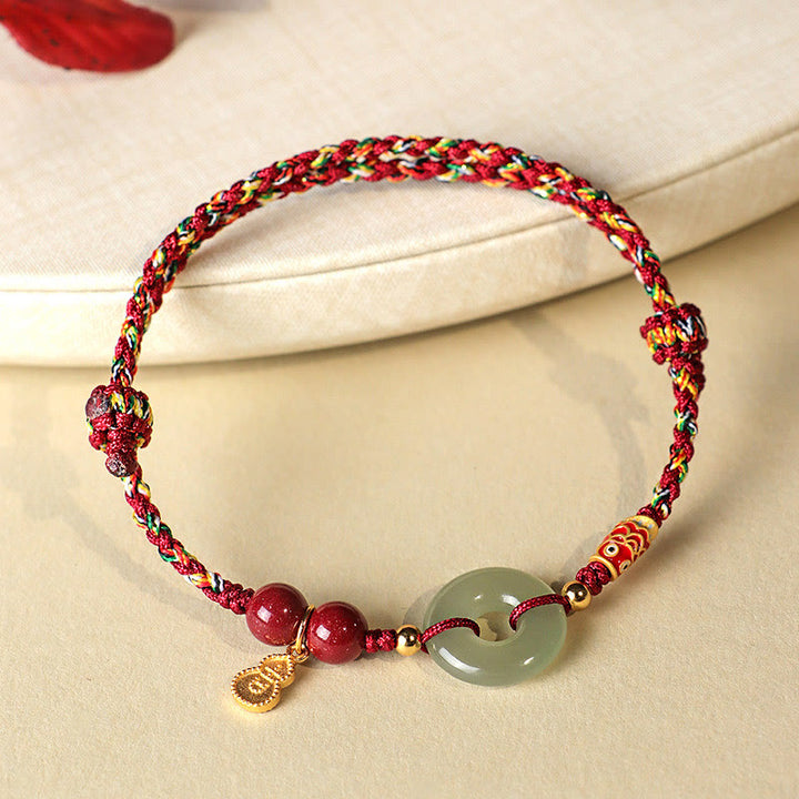 Bracelet de protection en argent 925 avec boucle de paix en jade Hetian et Buddha Stones, fil rouge et fil noir