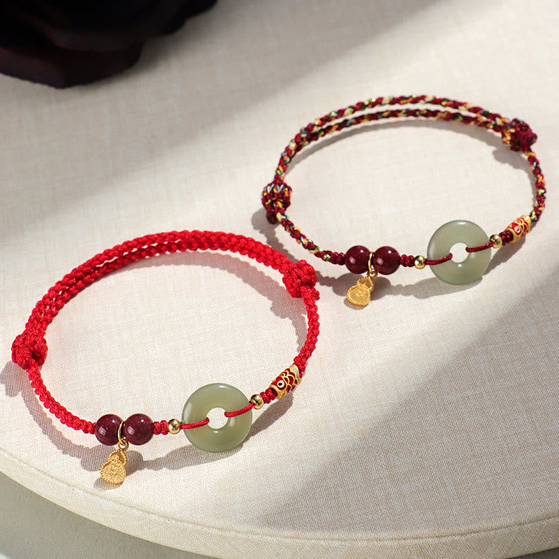 Bracelet de protection en argent 925 avec boucle de paix en jade Hetian et Buddha Stones, fil rouge et fil noir