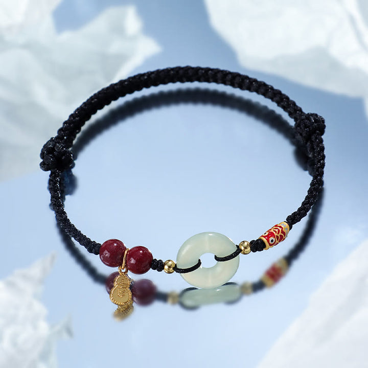 Bracelet de protection en argent 925 avec boucle de paix en jade Hetian et Buddha Stones, fil rouge et fil noir