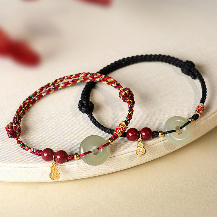 Bracelet de protection en argent 925 avec boucle de paix en jade Hetian et Buddha Stones, fil rouge et fil noir