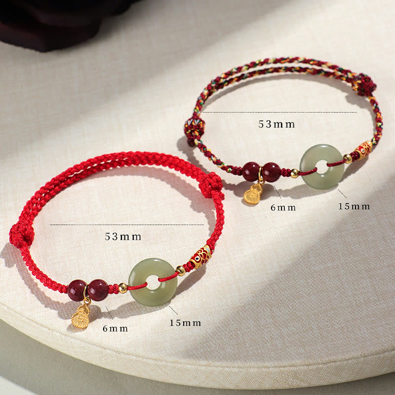 Bracelet de protection en argent 925 avec boucle de paix en jade Hetian et Buddha Stones, fil rouge et fil noir