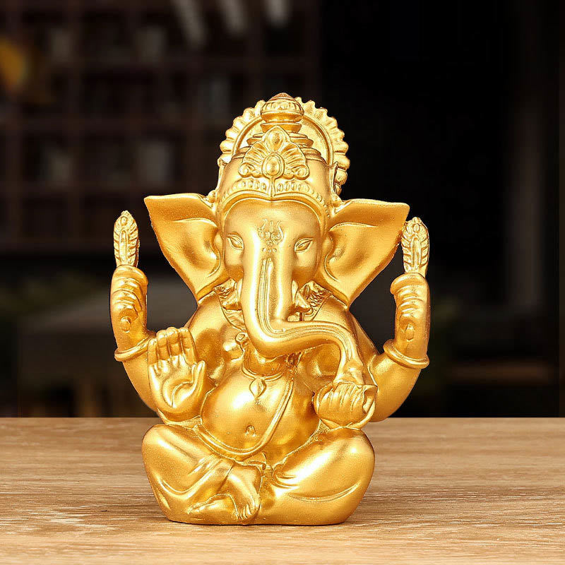 Statue d'éléphant en Buddha Stones Ganesh Ganpati Transformation Décoration de maison en résine - Ganesh doré - 8,5 x 5 x 11,5 cm - image 0